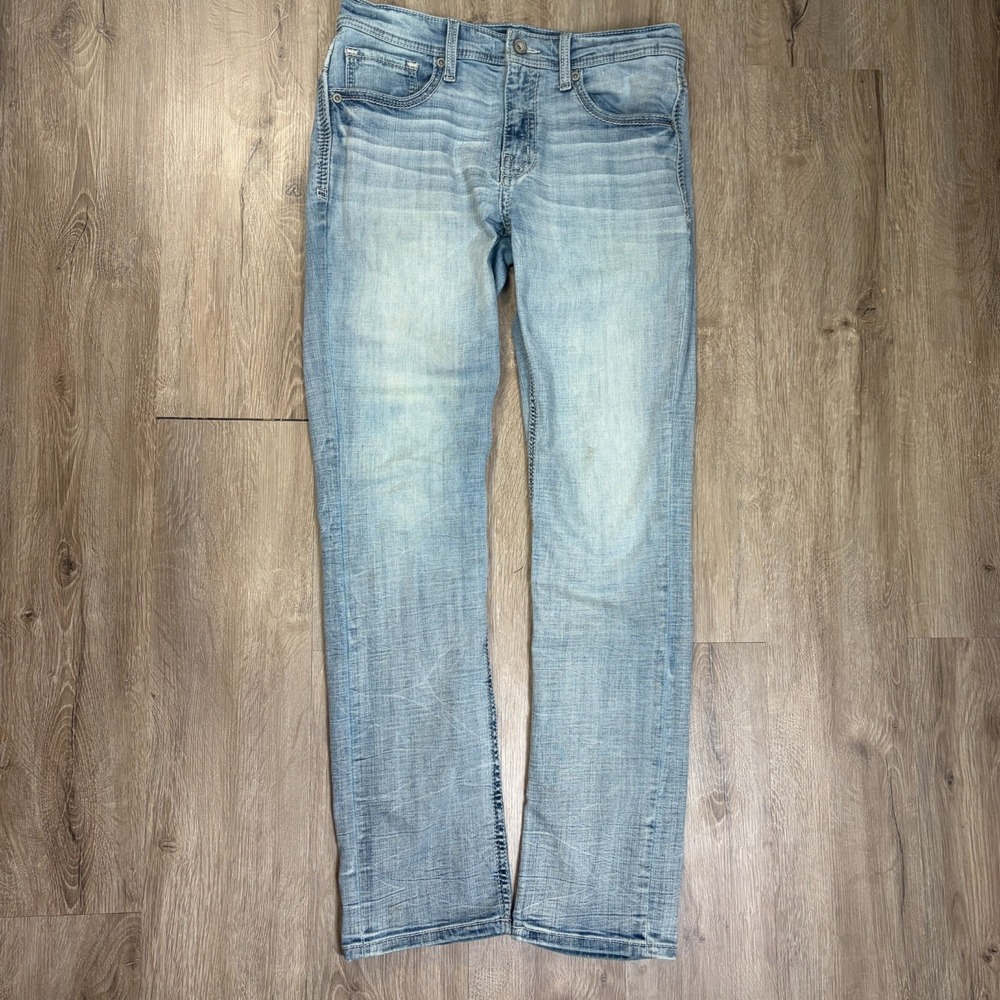 BKE Jake Straight Mens Jeans 33x34 Light Wash Stone Y2K Denim Whiskers